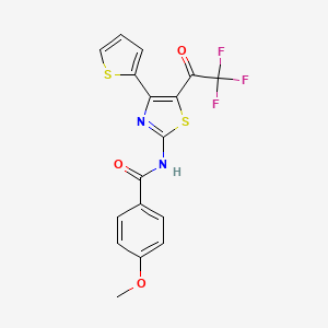 4-methoxy-N-(4-(thiophen-2-yl)-5-(2,2,2-trifluoroacetyl)thiazol-2-yl)benzamide