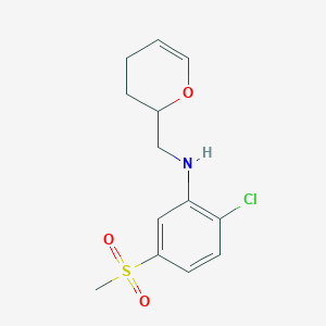 molecular formula C13H16ClNO3S B2773761 2-chloro-N-(3,4-dihydro-2H-pyran-2-ylmethyl)-5-methanesulfonylaniline CAS No. 1273668-23-7