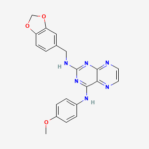 molecular formula C21H18N6O3 B2773763 N~2~-(1,3-benzodioxol-5-ylmethyl)-N~4~-(4-methoxyphenyl)pteridine-2,4-diamine CAS No. 946289-69-6