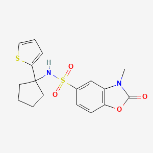 molecular formula C17H18N2O4S2 B2773768 3-methyl-2-oxo-N-(1-(thiophen-2-yl)cyclopentyl)-2,3-dihydrobenzo[d]oxazole-5-sulfonamide CAS No. 2034508-25-1