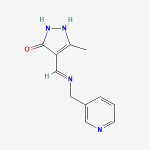 molecular formula C11H12N4O B2773777 5-methyl-4-{[(3-pyridinylmethyl)amino]methylene}-2,4-dihydro-3H-pyrazol-3-one CAS No. 338975-75-0
