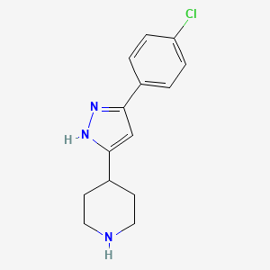 molecular formula C14H16ClN3 B2773800 4-[3-(4-Chlorophenyl)-1H-pyrazol-5-YL]piperidine CAS No. 156336-70-8