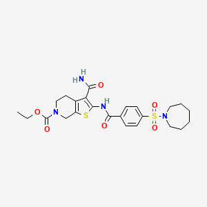 molecular formula C24H30N4O6S2 B2773812 ethyl 2-(4-(azepan-1-ylsulfonyl)benzamido)-3-carbamoyl-4,5-dihydrothieno[2,3-c]pyridine-6(7H)-carboxylate CAS No. 449782-31-4