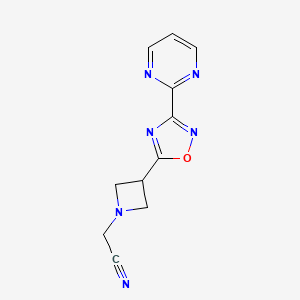 molecular formula C11H10N6O B2773834 2-[3-(3-Pyrimidin-2-yl-1,2,4-oxadiazol-5-yl)azetidin-1-yl]acetonitrile CAS No. 1323775-80-9