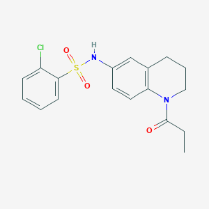 molecular formula C18H19ClN2O3S B2773848 2-chloro-N-(1-propionyl-1,2,3,4-tetrahydroquinolin-6-yl)benzenesulfonamide CAS No. 946381-18-6
