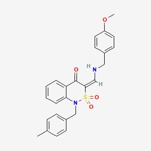 molecular formula C25H24N2O4S B2773862 (3E)-3-{[(4-methoxybenzyl)amino]methylene}-1-(4-methylbenzyl)-1H-2,1-benzothiazin-4(3H)-one 2,2-dioxide CAS No. 893312-81-7