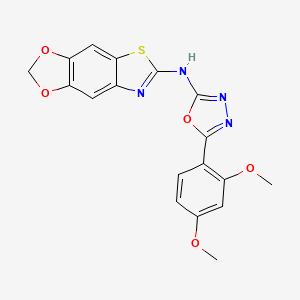 molecular formula C18H14N4O5S B2773870 N-[5-(2,4-dimethoxyphenyl)-1,3,4-oxadiazol-2-yl]-[1,3]dioxolo[4,5-f][1,3]benzothiazol-6-amine CAS No. 862976-90-7