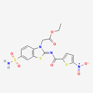 molecular formula C16H14N4O7S3 B2773882 (Z)-ethyl 2-(2-((5-nitrothiophene-2-carbonyl)imino)-6-sulfamoylbenzo[d]thiazol-3(2H)-yl)acetate CAS No. 865247-75-2