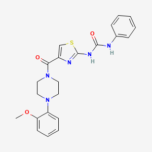 molecular formula C22H23N5O3S B2773895 1-(4-(4-(2-Methoxyphenyl)piperazine-1-carbonyl)thiazol-2-yl)-3-phenylurea CAS No. 941968-40-7