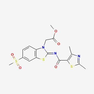 molecular formula C17H17N3O5S3 B2773915 (Z)-methyl 2-(2-((2,4-dimethylthiazole-5-carbonyl)imino)-6-(methylsulfonyl)benzo[d]thiazol-3(2H)-yl)acetate CAS No. 1173310-97-8