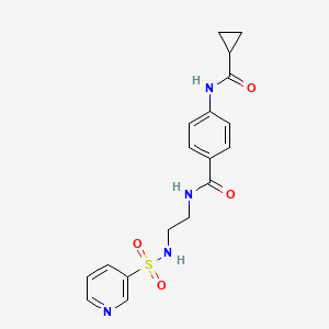 molecular formula C18H20N4O4S B2773924 4-(环丙基甲酰胺基)-N-(2-(吡啶-3-磺酰氨基)乙基)苯甲酰胺 CAS No. 1091471-69-0