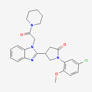 molecular formula C25H27ClN4O3 B2773963 1-(5-chloro-2-methoxyphenyl)-4-(1-(2-oxo-2-(piperidin-1-yl)ethyl)-1H-benzo[d]imidazol-2-yl)pyrrolidin-2-one CAS No. 942884-41-5