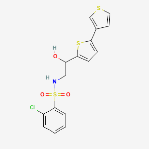 molecular formula C16H14ClNO3S3 B2773979 N-(2-([2,3'-bithiophen]-5-yl)-2-hydroxyethyl)-2-chlorobenzenesulfonamide CAS No. 2185590-66-1