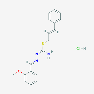 molecular formula C18H20ClN3OS B2773993 (E)-[(2-methoxyphenyl)methylidene][({[(2E)-3-phenylprop-2-en-1-yl]sulfanyl}methanimidoyl)amino]amine hydrochloride CAS No. 1274947-85-1