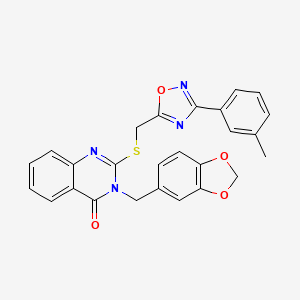 molecular formula C26H20N4O4S B2774004 3-(benzo[d][1,3]dioxol-5-ylmethyl)-2-(((3-(m-tolyl)-1,2,4-oxadiazol-5-yl)methyl)thio)quinazolin-4(3H)-one CAS No. 2034568-83-5