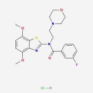 molecular formula C22H25ClFN3O4S B2774015 N-(4,7-dimethoxybenzo[d]thiazol-2-yl)-3-fluoro-N-(2-morpholinoethyl)benzamide hydrochloride CAS No. 1330397-30-2