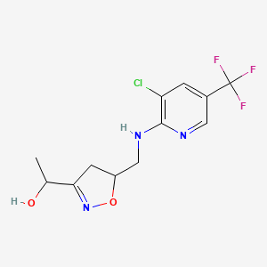 molecular formula C12H13ClF3N3O2 B2774017 1-[5-({[3-Chloro-5-(trifluoromethyl)-2-pyridinyl]amino}methyl)-4,5-dihydro-3-isoxazolyl]-1-ethanol CAS No. 339110-69-9