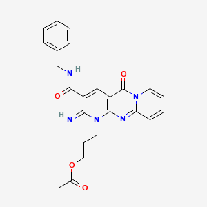 molecular formula C24H23N5O4 B2774048 3-(3-(benzylcarbamoyl)-2-imino-5-oxo-2,5-dihydro-1H-dipyrido[1,2-a:2',3'-d]pyrimidin-1-yl)propyl acetate CAS No. 867136-43-4