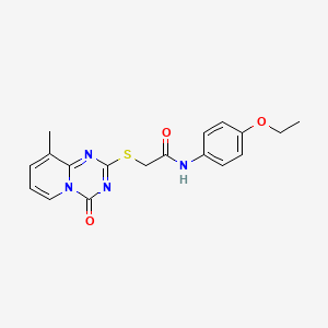 molecular formula C18H18N4O3S B2774069 N-(4-乙氧基苯基)-2-(9-甲基-4-氧代吡啶并[1,2-a][1,3,5]三嗪-2-基)硫醚基乙酰胺 CAS No. 896340-55-9