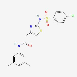 molecular formula C19H18ClN3O3S2 B2774075 2-(2-(4-chlorophenylsulfonamido)thiazol-4-yl)-N-(3,5-dimethylphenyl)acetamide CAS No. 922099-97-6