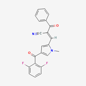 molecular formula C22H14F2N2O2 B2774086 (E)-2-benzoyl-3-[4-(2,6-difluorobenzoyl)-1-methylpyrrol-2-yl]prop-2-enenitrile CAS No. 338978-26-0