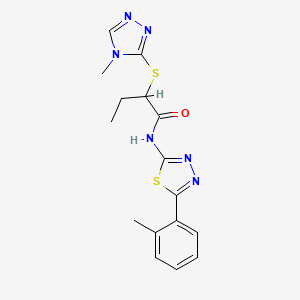 molecular formula C16H18N6OS2 B2774095 2-((4-甲基-4H-1,2,4-三唑-3-基)硫)-N-(5-(邻甲苯)-1,3,4-噻二唑-2-基)丁酰胺 CAS No. 394237-75-3