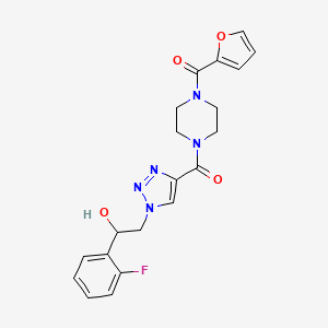 molecular formula C20H20FN5O4 B2774097 (1-(2-(2-fluorophenyl)-2-hydroxyethyl)-1H-1,2,3-triazol-4-yl)(4-(furan-2-carbonyl)piperazin-1-yl)methanone CAS No. 2034589-09-6