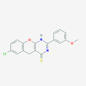molecular formula C18H13ClN2O2S B2774100 7-chloro-2-(3-methoxyphenyl)-3H-chromeno[2,3-d]pyrimidine-4(5H)-thione CAS No. 872206-69-4