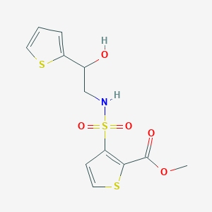 molecular formula C12H13NO5S3 B2774130 甲基-3-(N-(2-羟基-2-(噻吩-2-基)乙基)磺酰)噻吩-2-羧酸乙酯 CAS No. 1396871-23-0