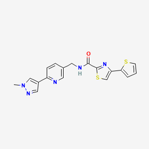 molecular formula C18H15N5OS2 B2774132 N-((6-(1-methyl-1H-pyrazol-4-yl)pyridin-3-yl)methyl)-4-(thiophen-2-yl)thiazole-2-carboxamide CAS No. 2034522-96-6