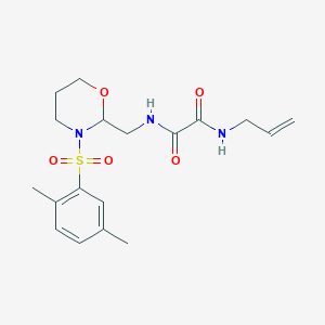 molecular formula C18H25N3O5S B2774141 N1-烯丙基-N2-((3-((2,5-二甲基苯基)磺酰)-1,3-噁唑环丙烷-2-基)甲基)草酰胺 CAS No. 872724-22-6