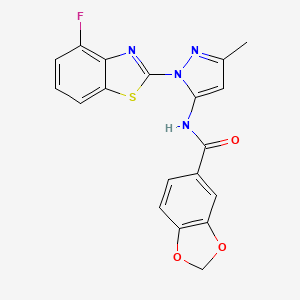 molecular formula C19H13FN4O3S B2774159 N-(1-(4-fluorobenzo[d]thiazol-2-yl)-3-methyl-1H-pyrazol-5-yl)benzo[d][1,3]dioxole-5-carboxamide CAS No. 1173064-30-6