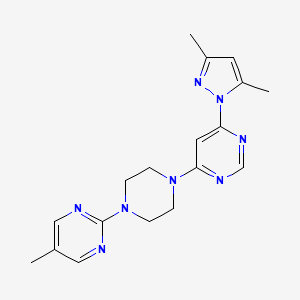 molecular formula C18H22N8 B2774165 2-[4-[6-(3,5-Dimethylpyrazol-1-yl)pyrimidin-4-yl]piperazin-1-yl]-5-methylpyrimidine CAS No. 2415502-38-2