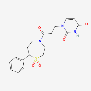 molecular formula C18H21N3O5S B2774176 1-(3-(1,1-dioxido-7-phenyl-1,4-thiazepan-4-yl)-3-oxopropyl)pyrimidine-2,4(1H,3H)-dione CAS No. 2034534-50-2