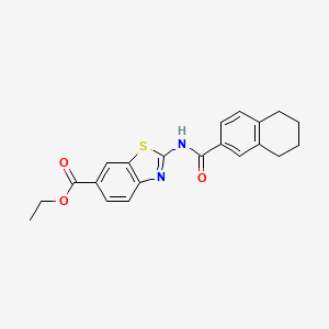 molecular formula C21H20N2O3S B2774185 Ethyl 2-(5,6,7,8-tetrahydronaphthalene-2-carboxamido)benzo[d]thiazole-6-carboxylate CAS No. 888409-38-9