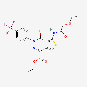 molecular formula C20H18F3N3O5S B2774195 乙酸5-(2-乙氧乙酰氨基)-4-氧代-3-(4-(三氟甲基)苯基)-3,4-二氢噻吩并[3,4-d]吡啶-1-羧酯 CAS No. 851951-10-5