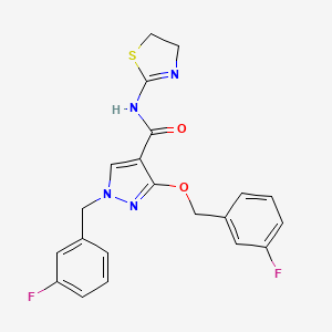 molecular formula C21H18F2N4O2S B2774200 N-(4,5-dihydrothiazol-2-yl)-1-(3-fluorobenzyl)-3-((3-fluorobenzyl)oxy)-1H-pyrazole-4-carboxamide CAS No. 1014087-63-8