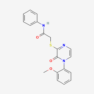 molecular formula C19H17N3O3S B2774216 2-((4-(2-methoxyphenyl)-3-oxo-3,4-dihydropyrazin-2-yl)thio)-N-phenylacetamide CAS No. 899945-03-0