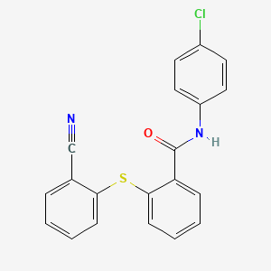 molecular formula C20H13ClN2OS B2774219 N-(4-chlorophenyl)-2-[(2-cyanophenyl)sulfanyl]benzenecarboxamide CAS No. 477885-76-0