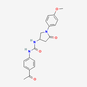 molecular formula C20H21N3O4 B2774223 1-(4-Acetylphenyl)-3-[1-(4-methoxyphenyl)-5-oxopyrrolidin-3-yl]urea CAS No. 894029-87-9