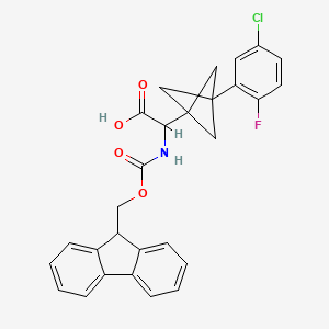 molecular formula C28H23ClFNO4 B2774224 2-[3-(5-Chloro-2-fluorophenyl)-1-bicyclo[1.1.1]pentanyl]-2-(9H-fluoren-9-ylmethoxycarbonylamino)acetic acid CAS No. 2287261-64-5