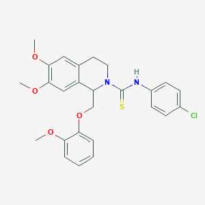 molecular formula C26H27ClN2O4S B2774256 N-(4-chlorophenyl)-6,7-dimethoxy-1-((2-methoxyphenoxy)methyl)-3,4-dihydroisoquinoline-2(1H)-carbothioamide CAS No. 536699-35-1