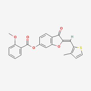 molecular formula C22H16O5S B2774257 (Z)-2-((3-methylthiophen-2-yl)methylene)-3-oxo-2,3-dihydrobenzofuran-6-yl 2-methoxybenzoate CAS No. 622365-54-2