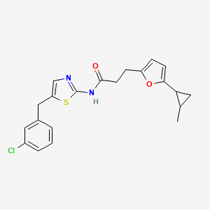molecular formula C21H21ClN2O2S B2774259 N-[5-(3-氯苄基)-1,3-噻唑-2-基]-3-[5-(2-甲基环丙基)呋喃-2-基]丙酰胺 CAS No. 446826-74-0