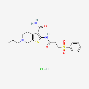 molecular formula C20H26ClN3O4S2 B2774273 2-(3-(苯磺酰)丙酰胺基)-6-丙基-4,5,6,7-四氢噻吩[2,3-c]吡啶-3-甲酰胺二氢氯化物 CAS No. 1177895-42-9