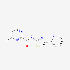 molecular formula C15H13N5OS B2774293 4,6-Dimethyl-N-(4-pyridin-2-yl-1,3-thiazol-2-yl)pyrimidine-2-carboxamide CAS No. 2415629-75-1