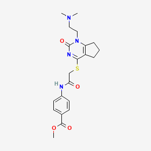 molecular formula C21H26N4O4S B2774304 甲基 4-(2-((1-(2-(二甲基氨基)乙基)-2-氧代-2,5,6,7-四氢-1H-环戊二嘧啶-4-基)硫代)乙酰胺基)苯甲酸酯 CAS No. 898445-34-6