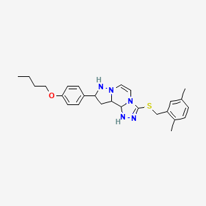 molecular formula C26H27N5OS B2774313 11-(4-Butoxyphenyl)-5-{[(2,5-dimethylphenyl)methyl]sulfanyl}-3,4,6,9,10-pentaazatricyclo[7.3.0.0^{2,6}]dodeca-1(12),2,4,7,10-pentaene CAS No. 1326909-97-0