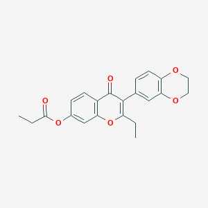 molecular formula C22H20O6 B2774333 3-(2,3-dihydrobenzo[b][1,4]dioxin-6-yl)-2-ethyl-4-oxo-4H-chromen-7-yl propionate CAS No. 159647-57-1
