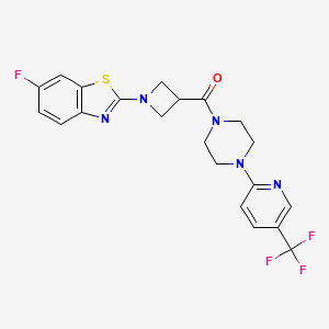 molecular formula C21H19F4N5OS B2774369 (1-(6-氟苯并[d]噻唑-2-基)氮杂环丁烷-3-基)(4-(5-(三氟甲基)吡啶-2-基)哌嗪-1-基)甲酮 CAS No. 2176338-59-1